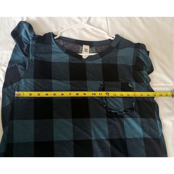 Sew In Love Top Womens XL Teal Plaid Elongated Ruffle Sleeve - Picture 4 of 7